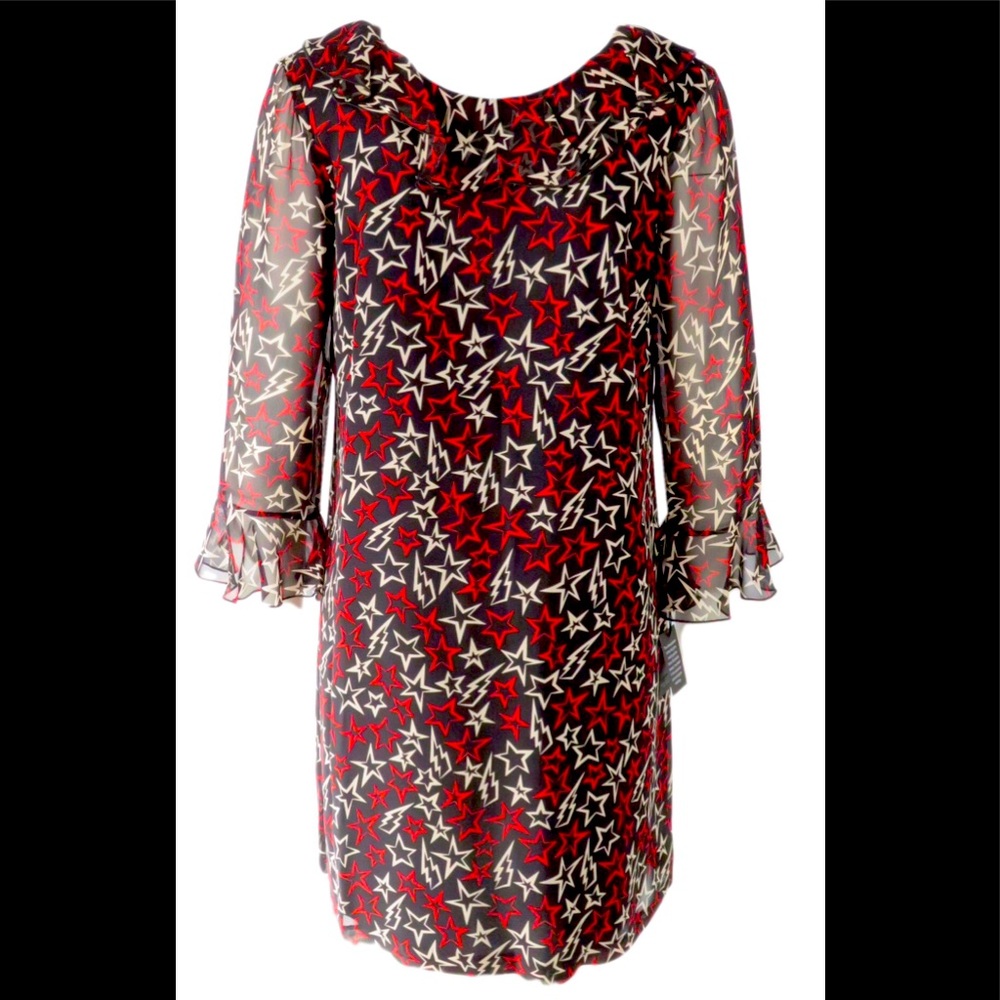 ANNA SUI BLACK AND RED RUFFLE COLLAR DRESS